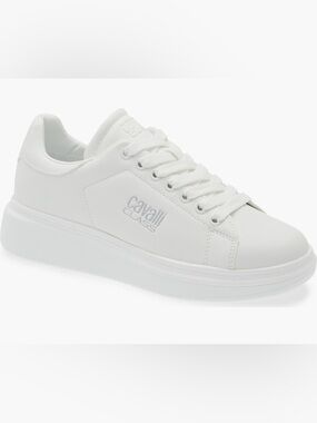 NWOB Cavalli Class White Low-Top Leather Trim Sneakers. Size 40